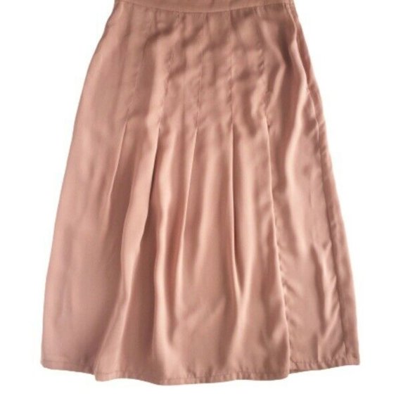 High Waist Pleated Midi Skirt High Slit Mauve M - Picture 1 of 6
